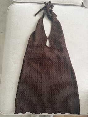 SHEIN Brown Textured Halter Mini Dress